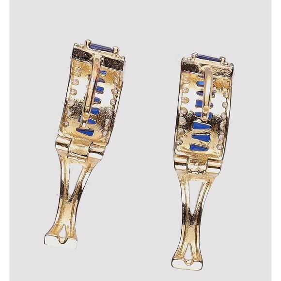 NIB 18K Gold over 925 SS Vermeil Harper Grace Hoop Earrings w/ Blue Glass - Picture 7 of 7